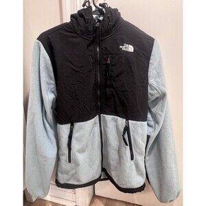 Womens The North Face Retro Denali Heavy Fleece Hoodie Jacket Light blue & Black